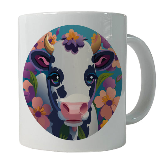 Cow with Flowers Ceramic Tea Coffee Mug Cup - 11oz