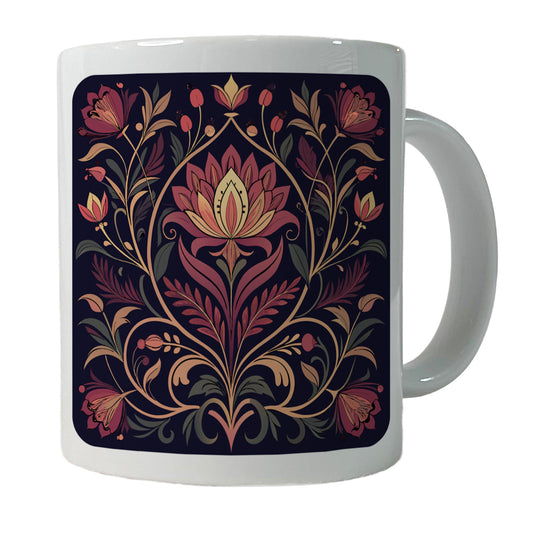 Dark Floral Art Nouveau Flowers Elegant Ceramic Tea Coffee Mug Cup - 11oz