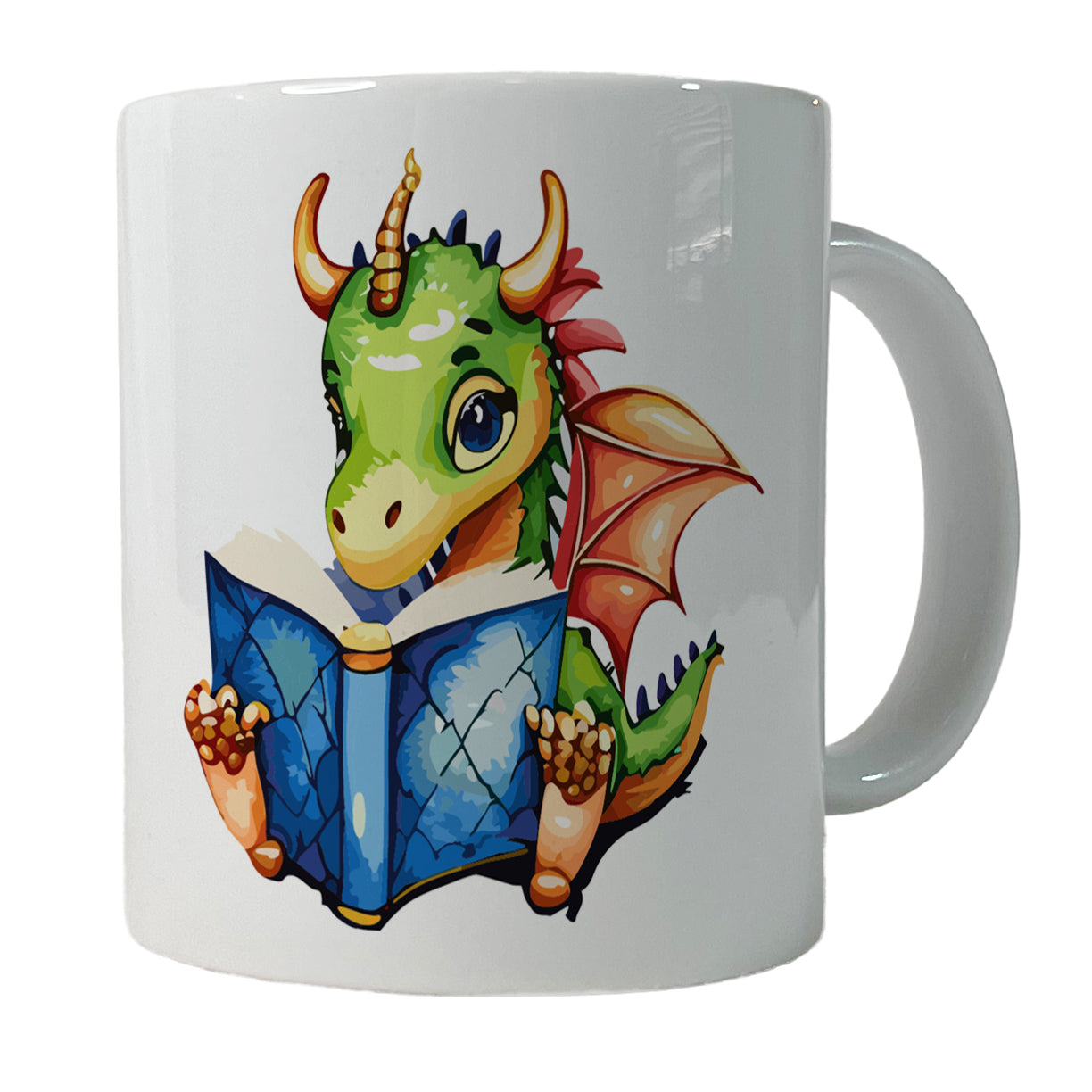 Dragon Reading Book Reader Ceramic Tea Coffee Mug Cup - 11oz