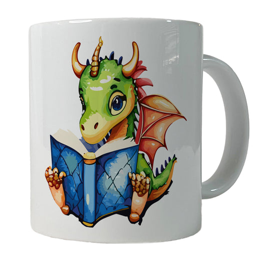 Dragon Reading Book Reader Ceramic Tea Coffee Mug Cup - 11oz