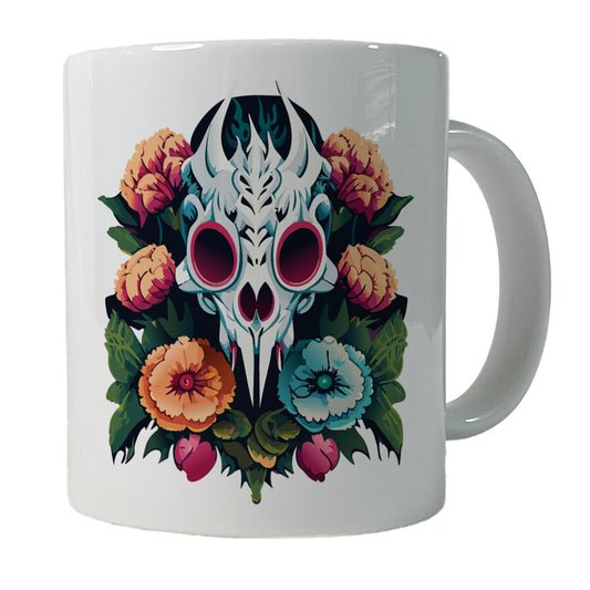 Dragon Skull and Flowers Ceramic Tea Coffee Mug Cup - 11oz