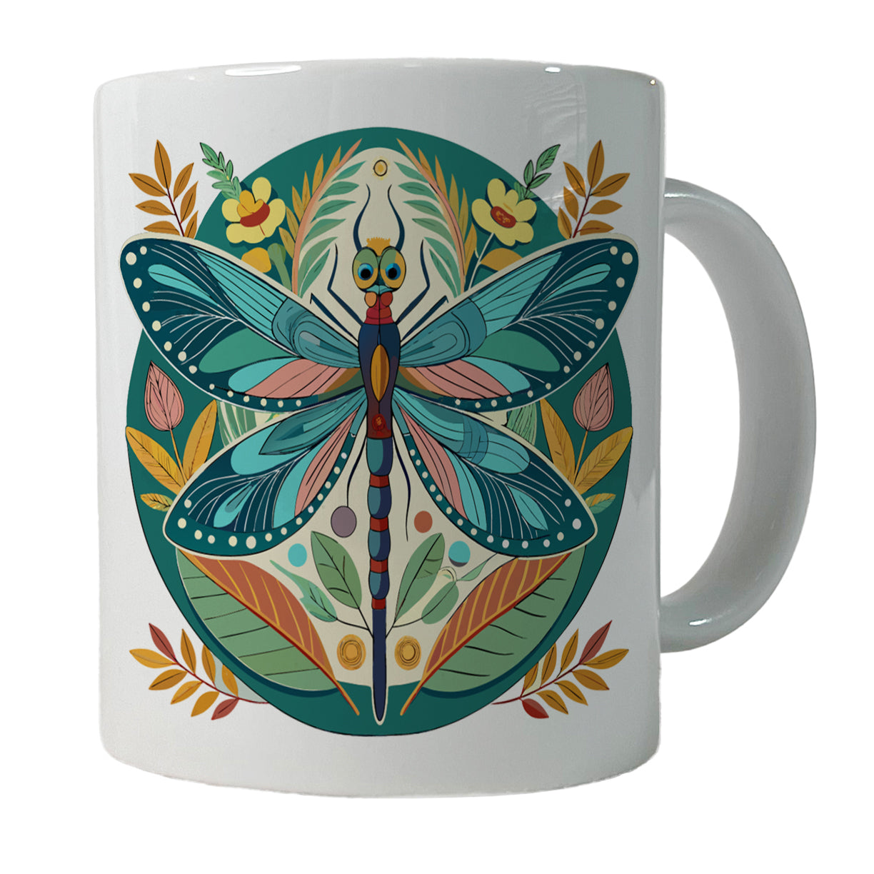 Dragonfly Floral Flowers Ceramic Tea Coffee Mug Cup - 11oz