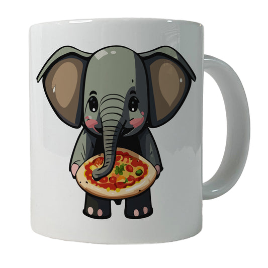 Elephant Eating Pizza Funny Ceramic Tea Coffee Mug Cup - 11oz