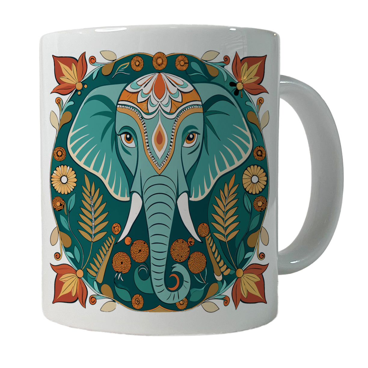 Elephant Floral Art Nouveau Flowers Elegant Ceramic Tea Coffee Mug Cup - 11oz