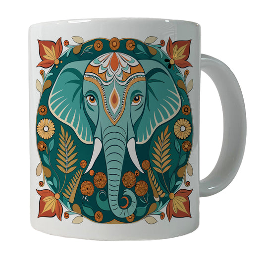 Elephant Floral Art Nouveau Flowers Elegant Ceramic Tea Coffee Mug Cup - 11oz