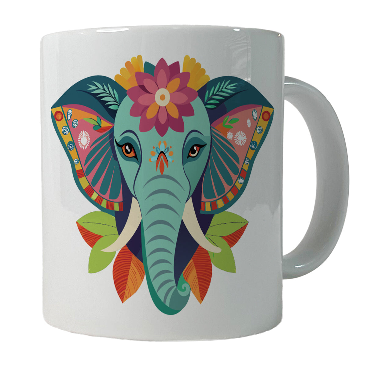 Elephant Head Floral Flowers Ceramic Tea Coffee Mug Cup - 11oz