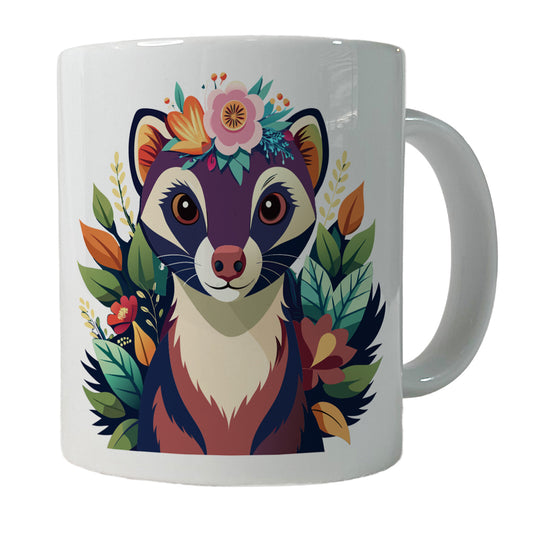 Ferret Head Floral Flowers Ceramic Tea Coffee Mug Cup - 11oz