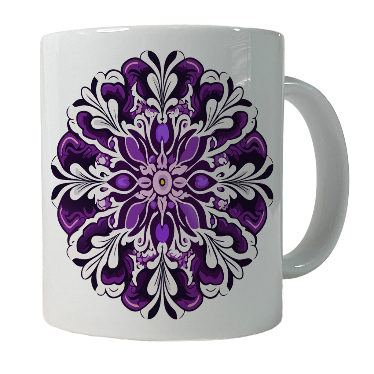 Floral Motif Mandala Purple Beautiful Ceramic Tea Coffee Mug Cup - 11oz
