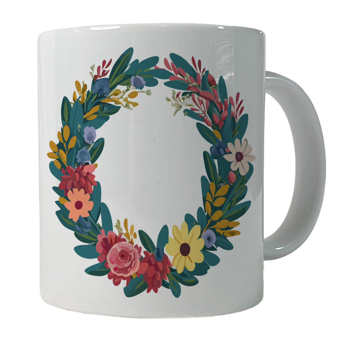 Floral Wreath Border Spring Ceramic Tea Coffee Mug Cup - 11oz