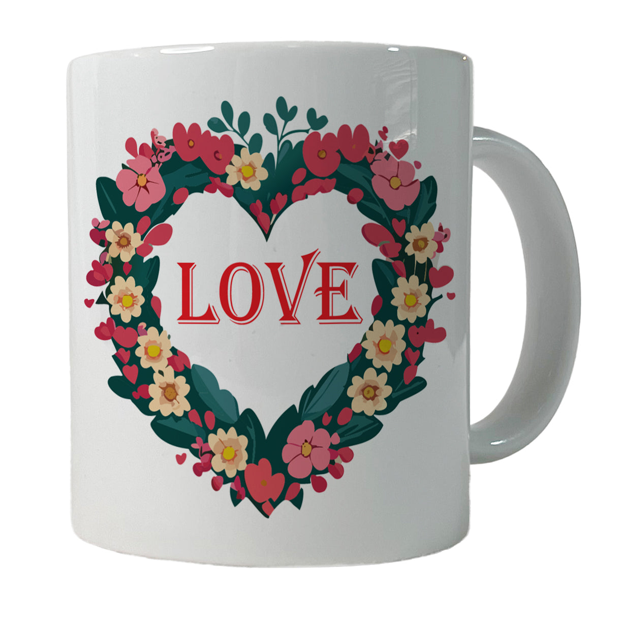 Flower Heart Love Wreath Floral Wedding Beautiful Ceramic Tea Coffee Mug Cup - 11oz