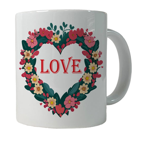 Flower Heart Love Wreath Floral Wedding Beautiful Ceramic Tea Coffee Mug Cup - 11oz