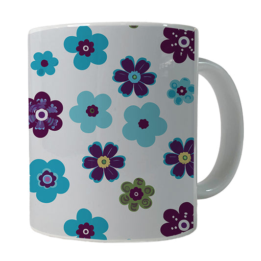 Flowers Blue Purple Cute Pattern Ceramic Tea Coffee Mug Cup - 11oz
