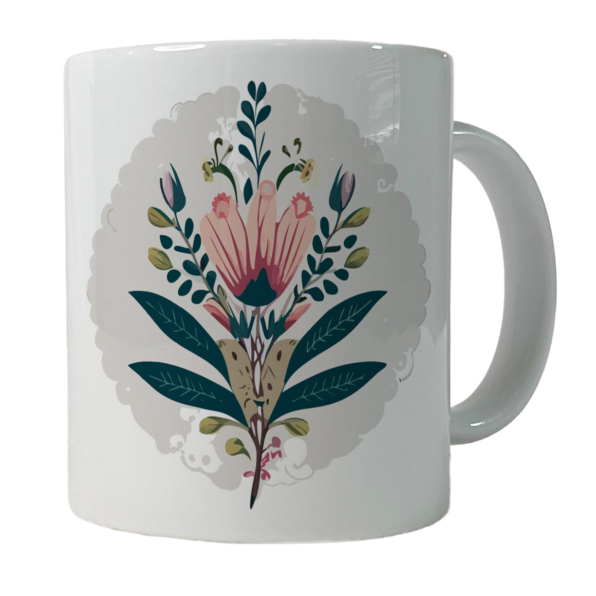 Flowers Floral Motif Bohemian Elegant Wedding Ceramic Tea Coffee Mug Cup - 11oz