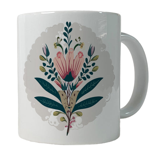 Flowers Floral Motif Bohemian Elegant Wedding Ceramic Tea Coffee Mug Cup - 11oz