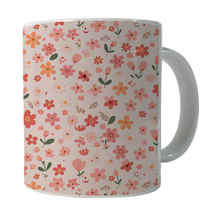 Flowers Peach Pink Cute Pattern Ceramic Tea Coffee Mug Cup - 11oz