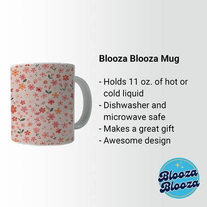 Flowers Peach Pink Cute Pattern Ceramic Tea Coffee Mug Cup - 11oz