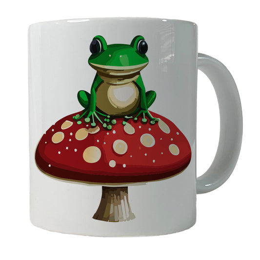 Frog on Red Toadstool Mushroom Ceramic Tea Coffee Mug Cup - 11oz