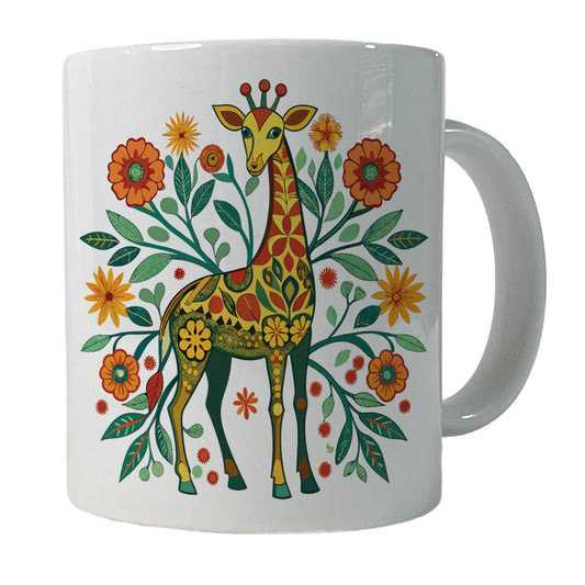 Giraffe Floral Art Nouveau Flowers Elegant Ceramic Tea Coffee Mug Cup - 11oz