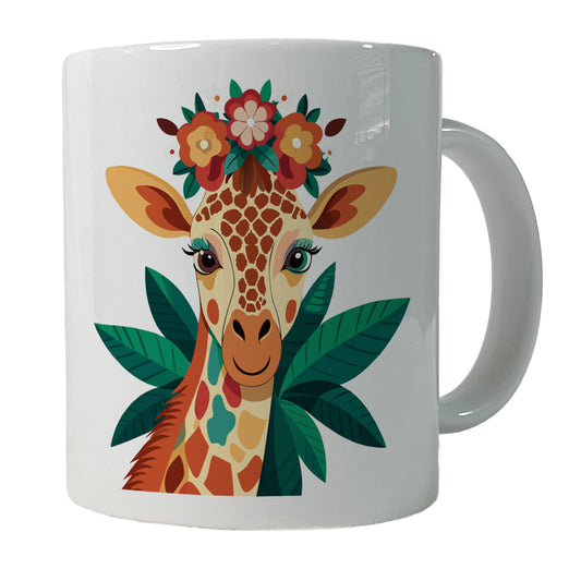 Giraffe Head Floral Flowers Ceramic Tea Coffee Mug Cup - 11oz