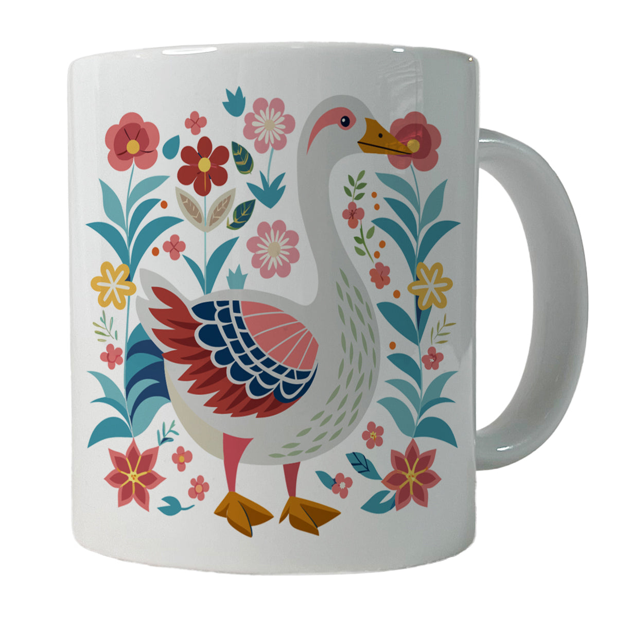 Goose Bird Floral Flowers Ceramic Tea Coffee Mug Cup - 11oz