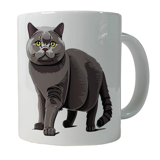 Gray British Shorthair Cat Ceramic Tea Coffee Mug Cup - 11oz