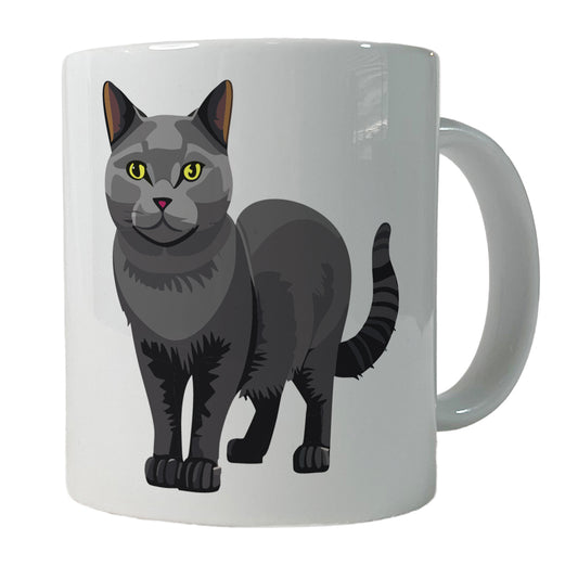 Gray Cat Standing Ceramic Tea Coffee Mug Cup - 11oz