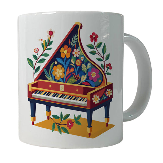 Harpsichord Music Floral Motif Ceramic Tea Coffee Mug Cup - 11oz