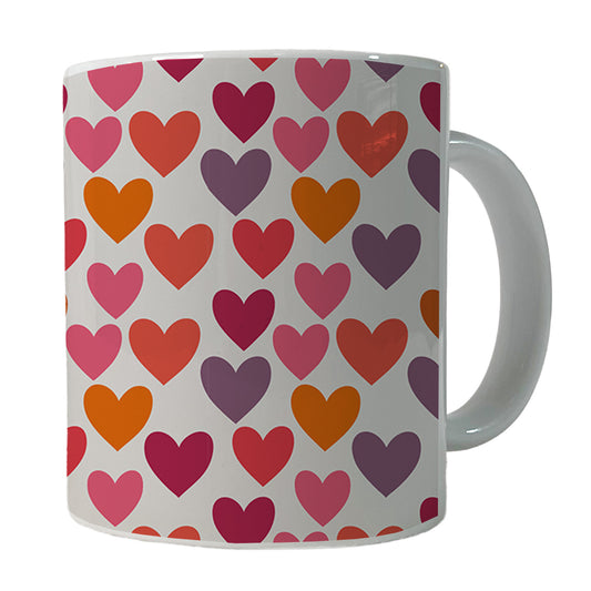 Hearts Purple Pink Orange Valentines Day Anniversary Love Ceramic Tea Coffee Mug Cup - 11oz