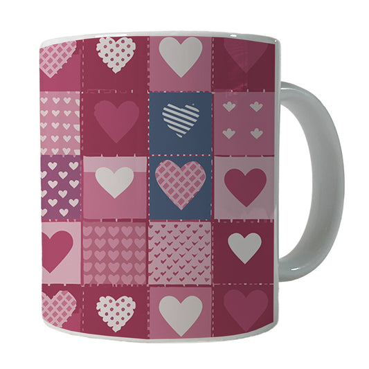 Hearts Quilt Valentines Day Anniversary Love Wedding Pattern Ceramic Tea Coffee Mug Cup - 11oz