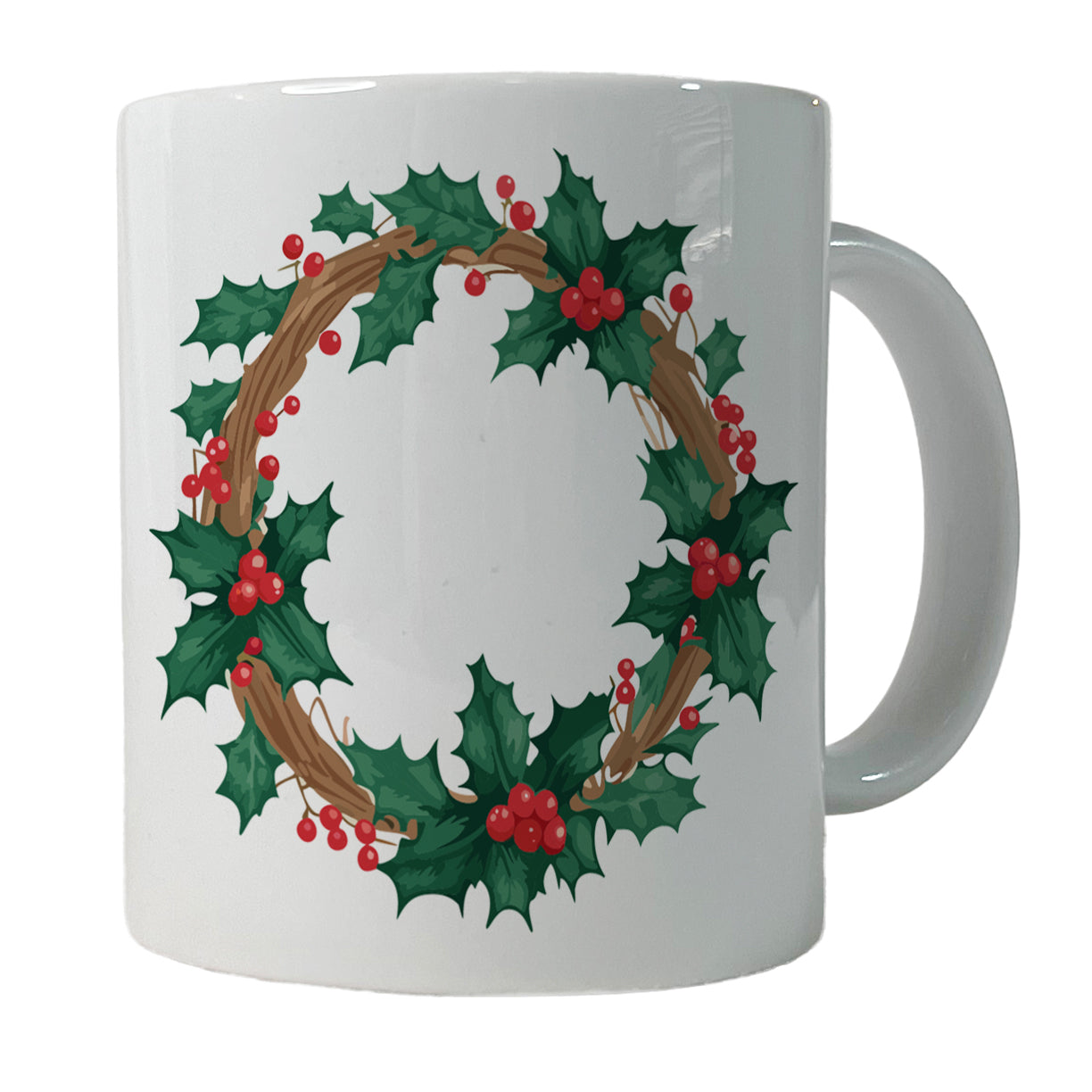 Holly Christmas Wreath Watercolor Ceramic Tea Coffee Mug Cup - 11oz