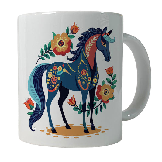 Horse Floral Flowers Cottagecore Country Western Ceramic Tea Coffee Mug Cup - 11oz