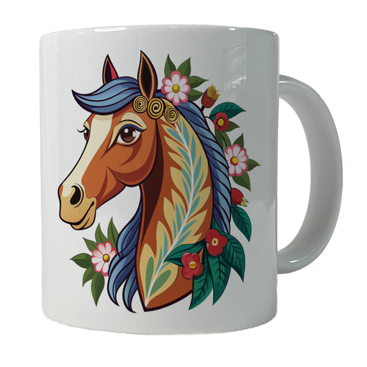 Horse Head Floral Flowers Cottagecore Country Western Ceramic Tea Coffee Mug Cup - 11oz