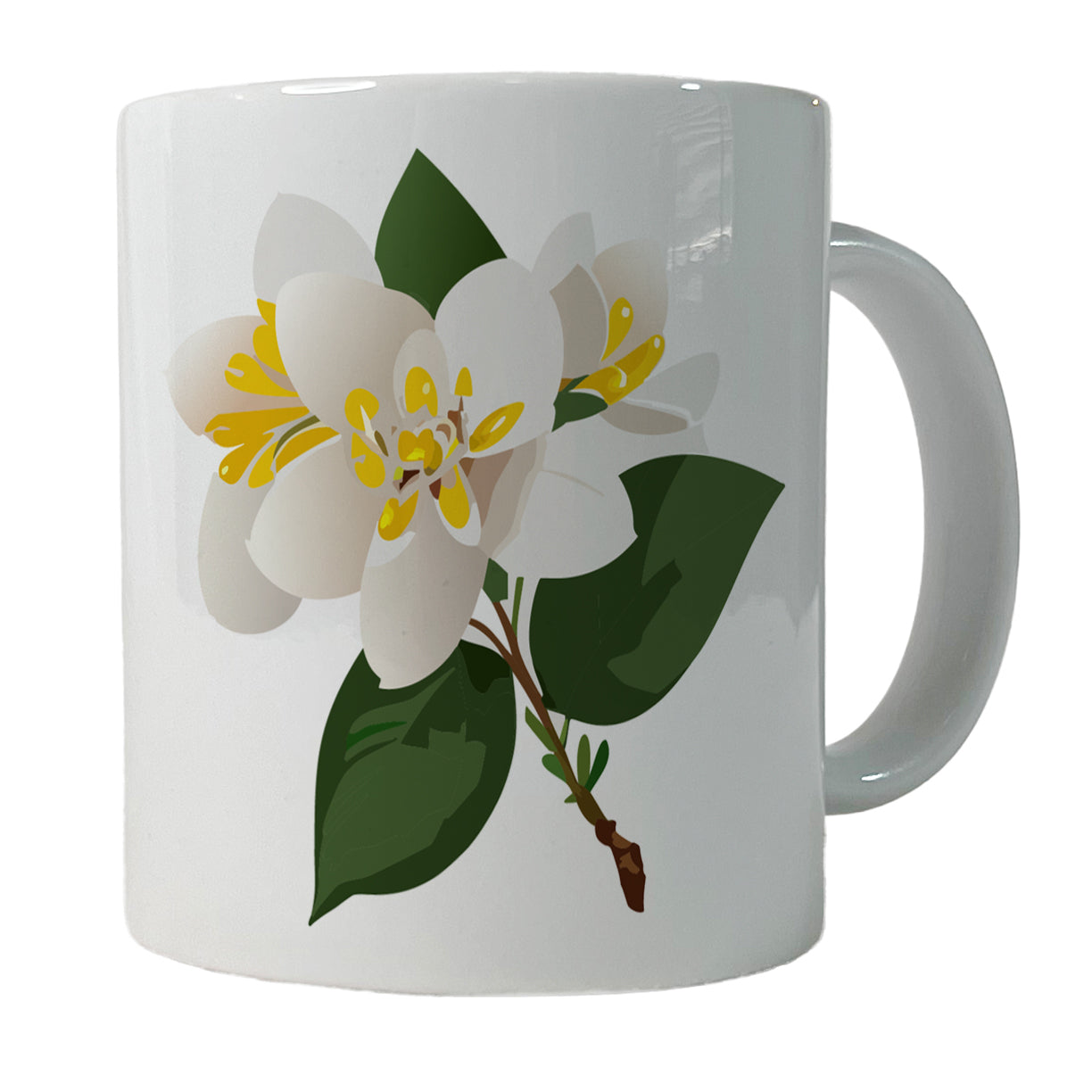 Jasmine White Flowers Ceramic Tea Coffee Mug Cup - 11oz