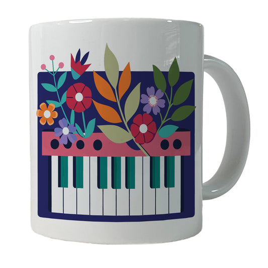 Keyboard Piano Music Floral Motif Ceramic Tea Coffee Mug Cup - 11oz