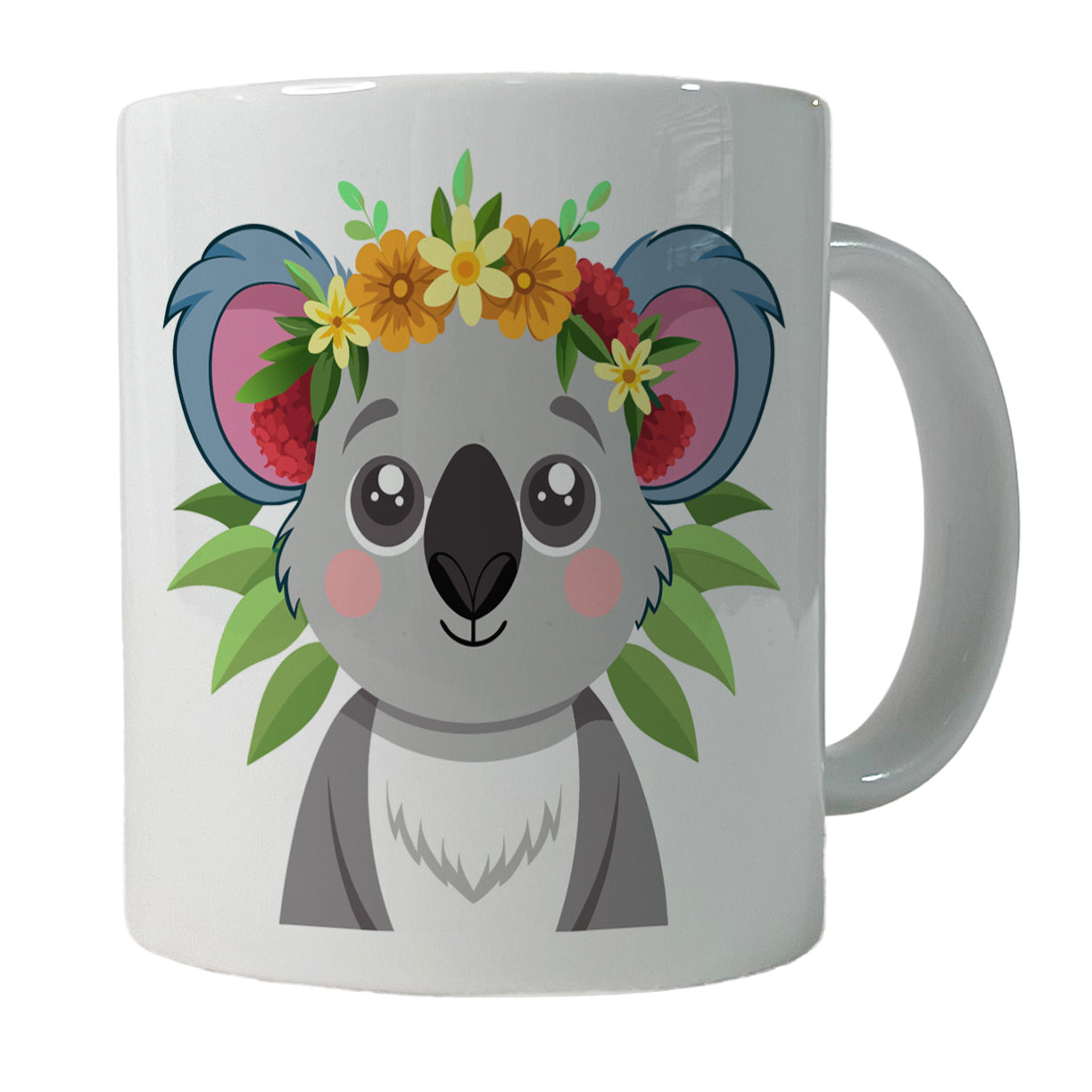Koala Head Floral Flowers Ceramic Tea Coffee Mug Cup - 11oz