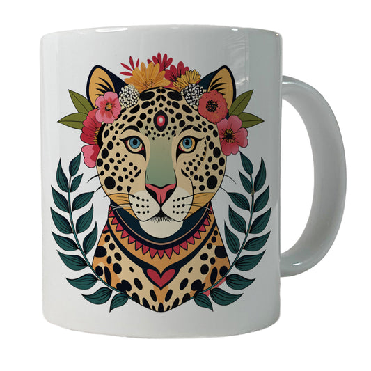 Leopard Head Floral Flowers Ceramic Tea Coffee Mug Cup - 11oz