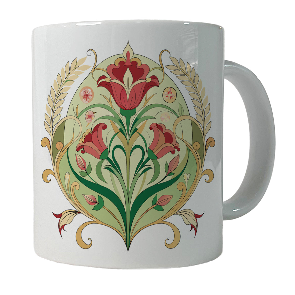 Light Floral Art Nouveau Flowers Elegant Ceramic Tea Coffee Mug Cup - 11oz