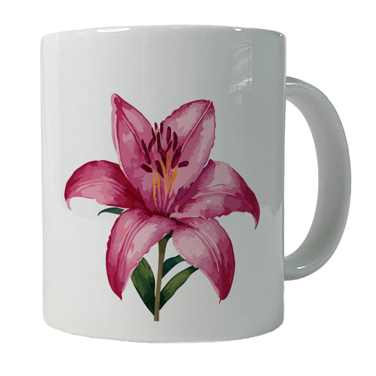 Lily Pink Flower Ceramic Tea Coffee Mug Cup - 11oz