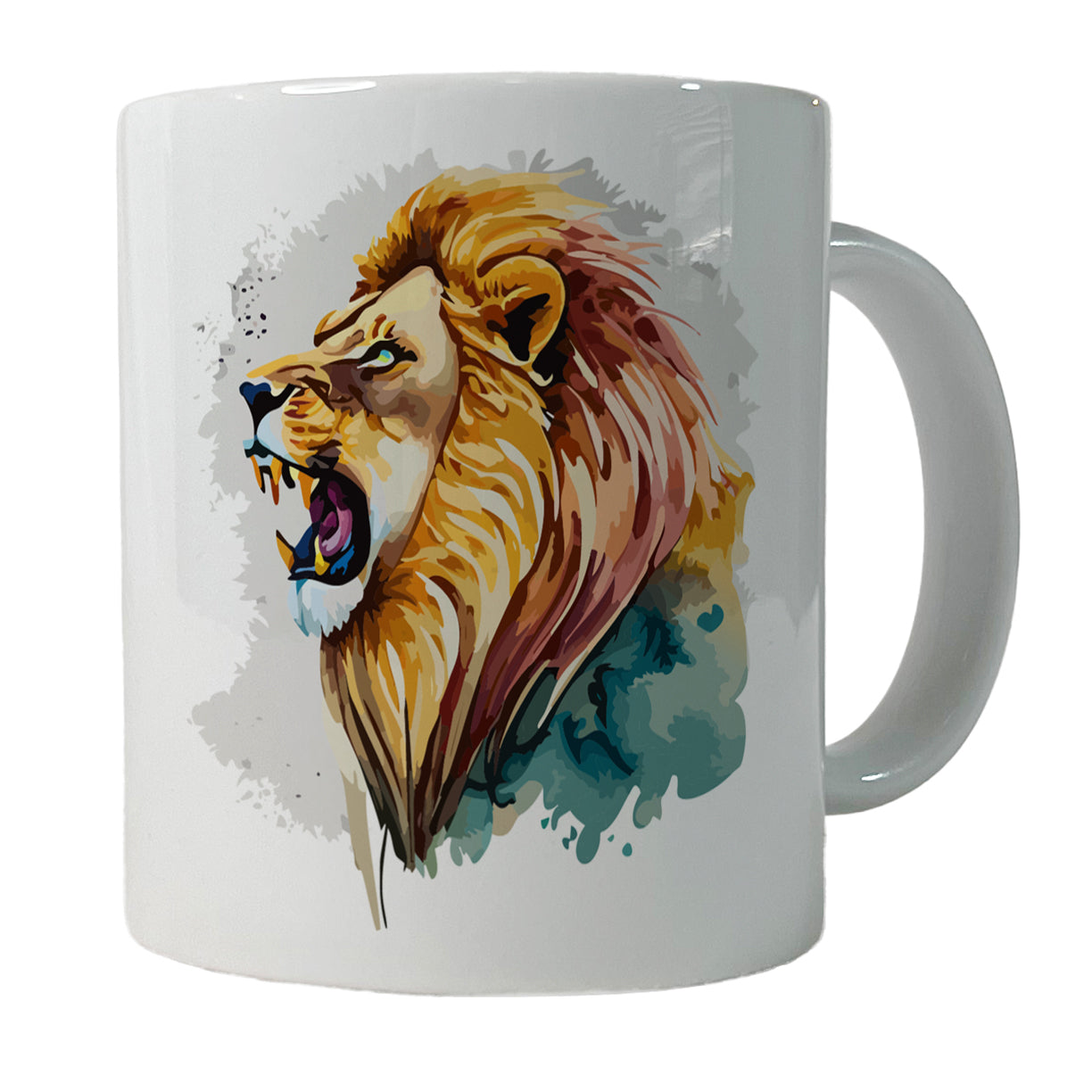 Lion Roaring Male Profile Watercolor Ceramic Tea Coffee Mug Cup - 11oz