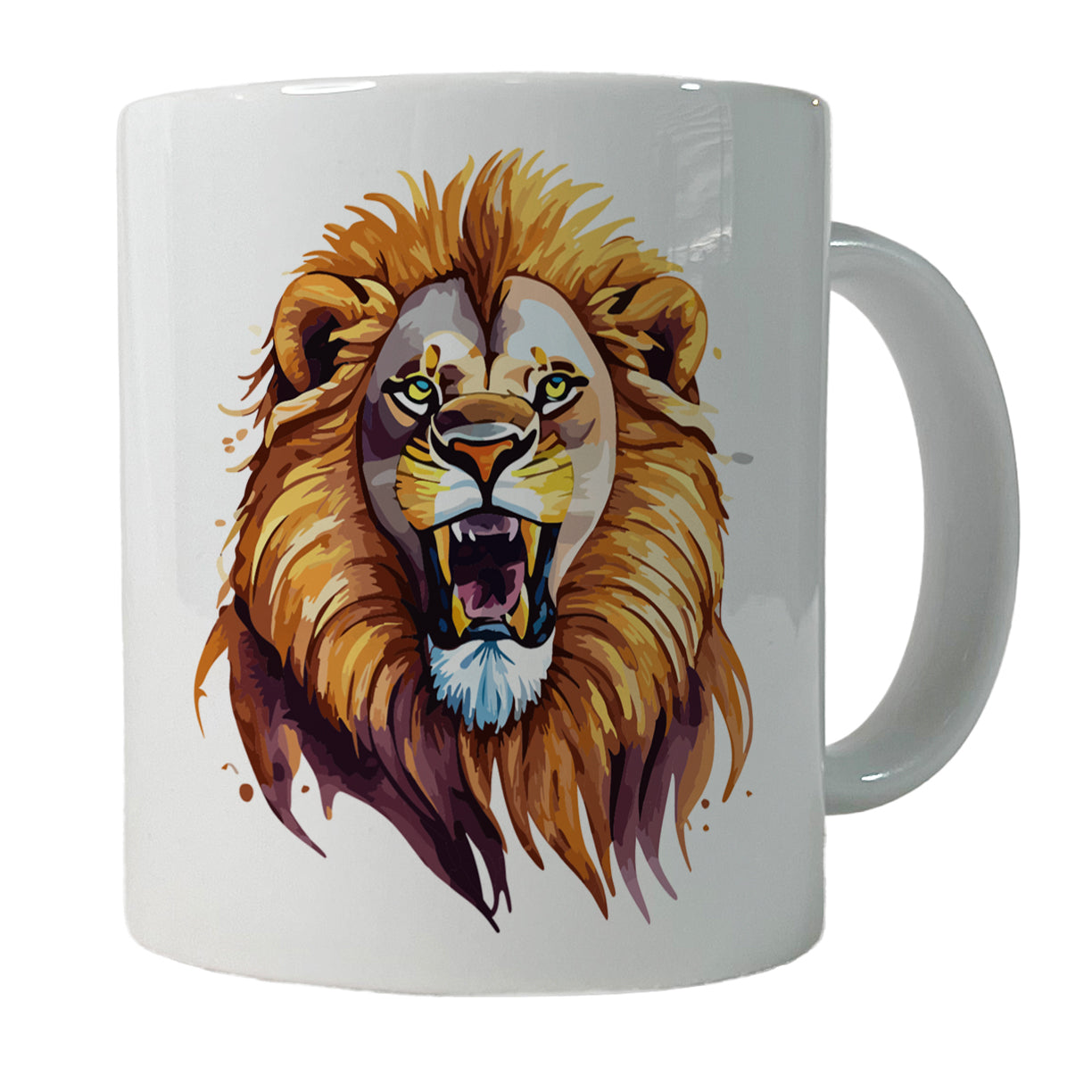 Lion Roaring Male Watercolor Ceramic Tea Coffee Mug Cup - 11oz