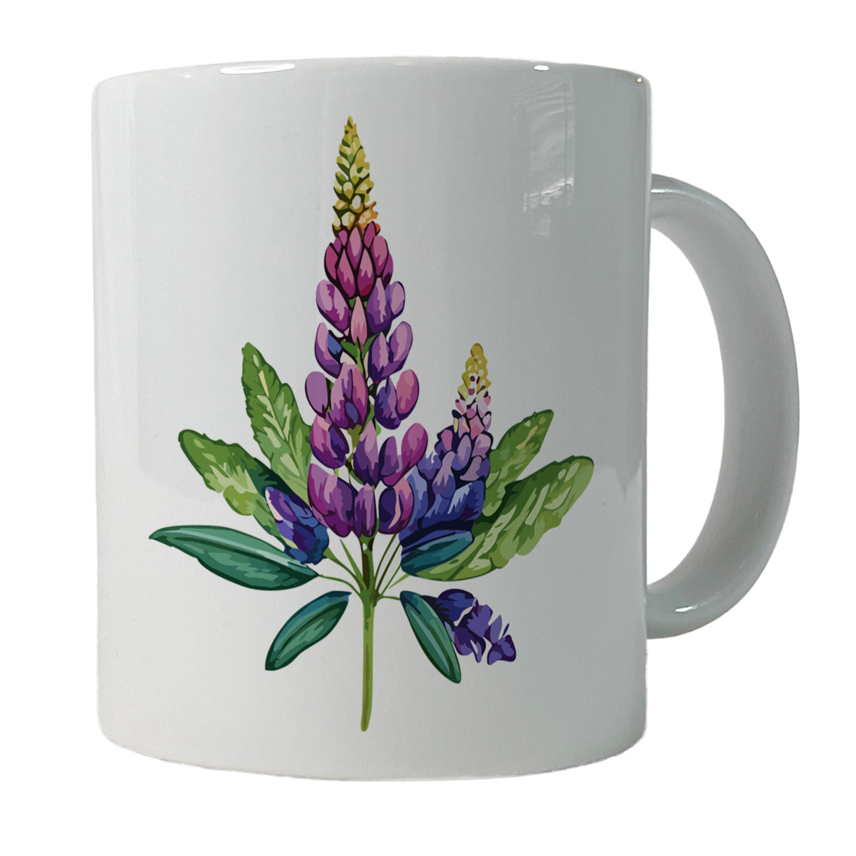 Lupine Plant Flower Watercolor Ceramic Tea Coffee Mug Cup - 11oz