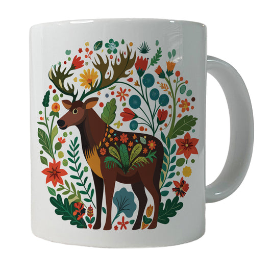 Moose Floral Flowers Ceramic Tea Coffee Mug Cup - 11oz