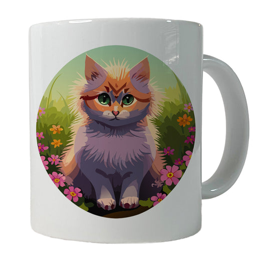 Munchkin Cat in Flower Garden Ceramic Tea Coffee Mug Cup - 11oz