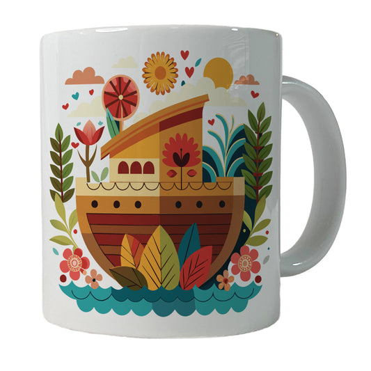 Noah's Ark Floral Bible Story Ceramic Tea Coffee Mug Cup - 11oz