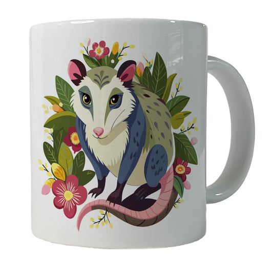 Opossum Floral Flowers Ceramic Tea Coffee Mug Cup - 11oz
