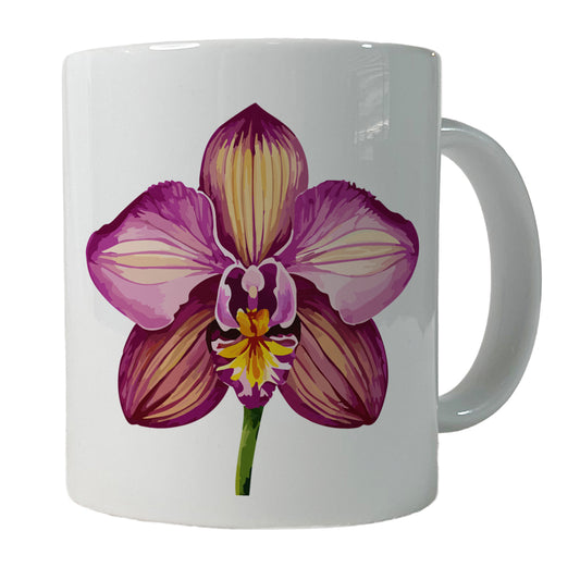 Orchid Flower Watercolor Ceramic Tea Coffee Mug Cup - 11oz