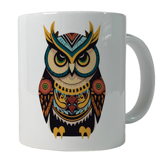 Owl Tribal Colorful Bird Ceramic Tea Coffee Mug Cup - 11oz