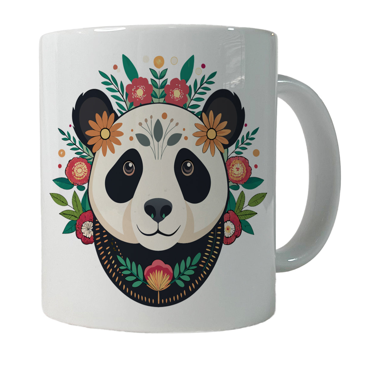 Panda Head Floral Flowers Ceramic Tea Coffee Mug Cup - 11oz