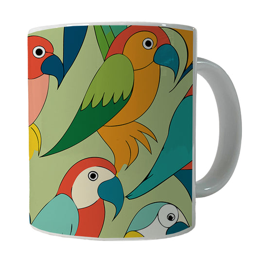 Parrots Pattern Ceramic Tea Coffee Mug Cup - 11oz