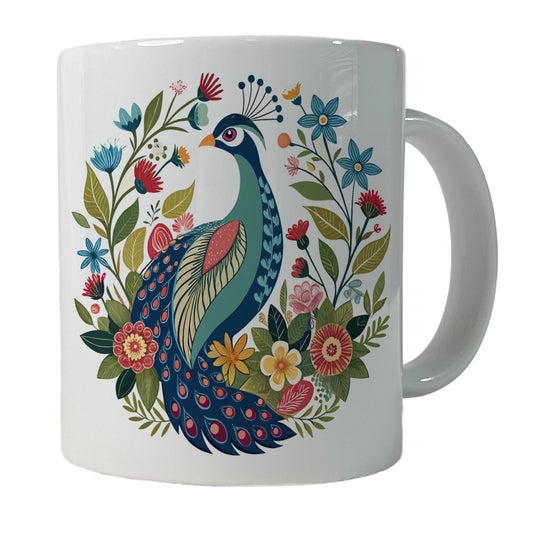 Peacock Floral Flowers Ceramic Tea Coffee Mug Cup - 11oz